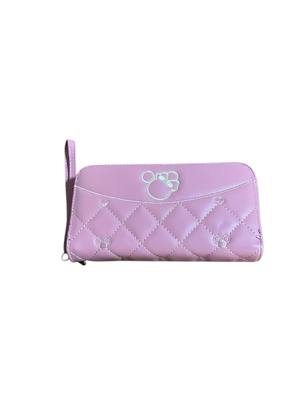 Quilted pink Wristlet Wallet with Mouse Motif zip around